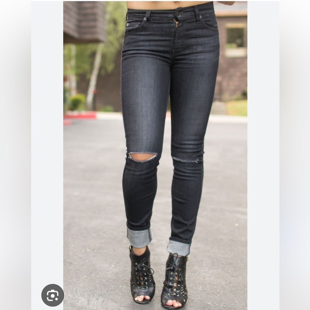 7 For All Mankind Black Wash Distressed The Skinny Ankle Denim Jeans Sz 30